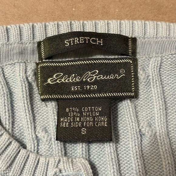 Eddie Bauer Icy Blue Cardigan Cable Knit Sweater Small Vintage Preppy Buttons - Picture 9 of 9